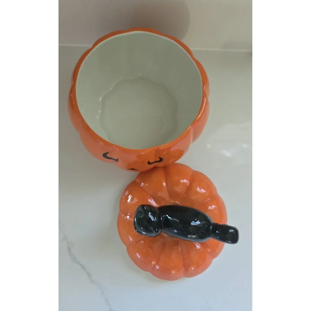 Halloween‎ Jack-o'-lantern Black Cat Cookie Jar Canister Storage New Without Tag